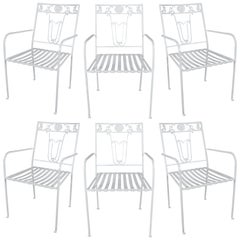 Set of Six Wrought Iron Seashell and Seahorse Chairs