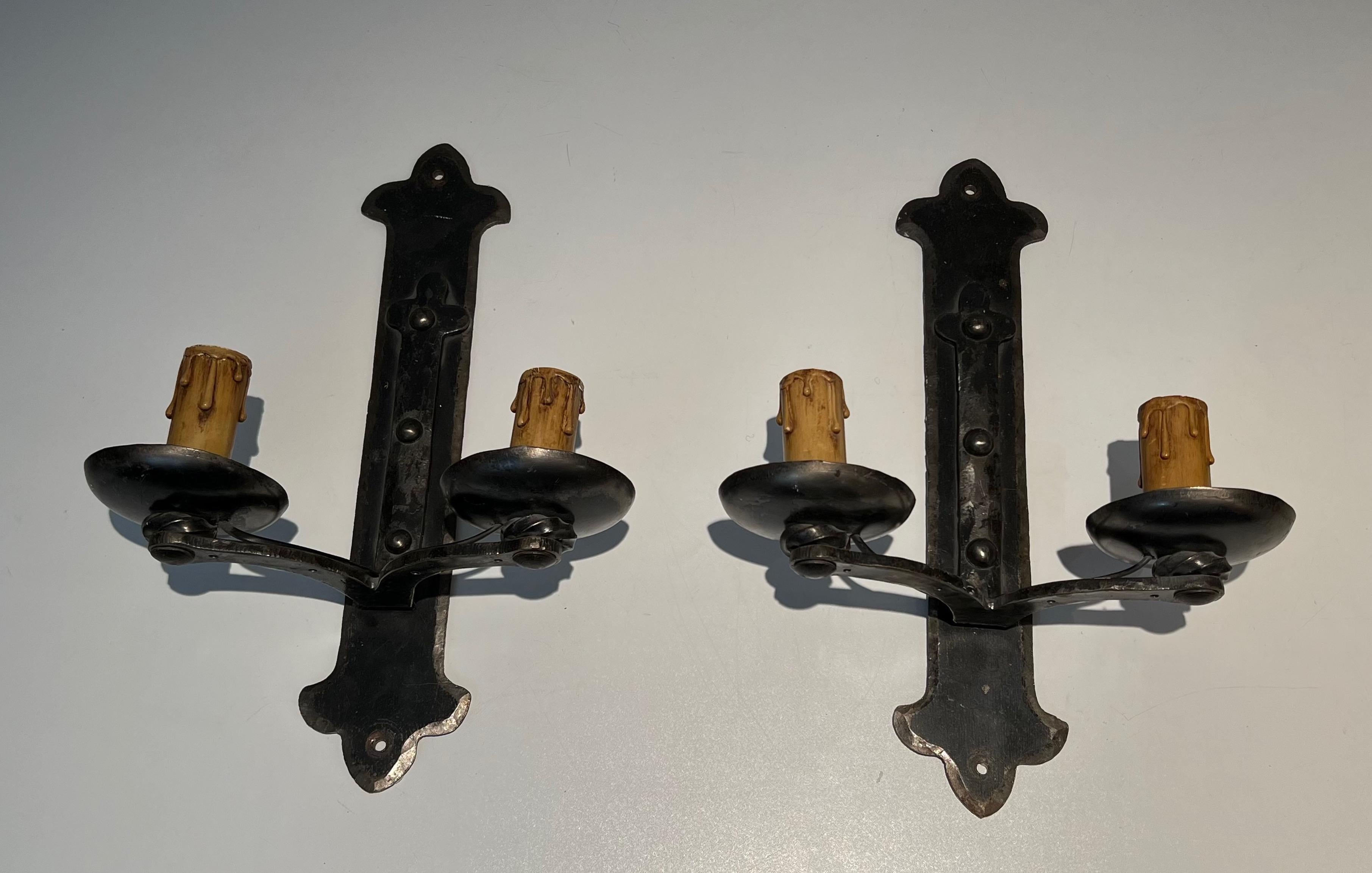 Set of Six Wrought Iron Wall Lights in the Gothic Style. Circa 1950 For Sale 8
