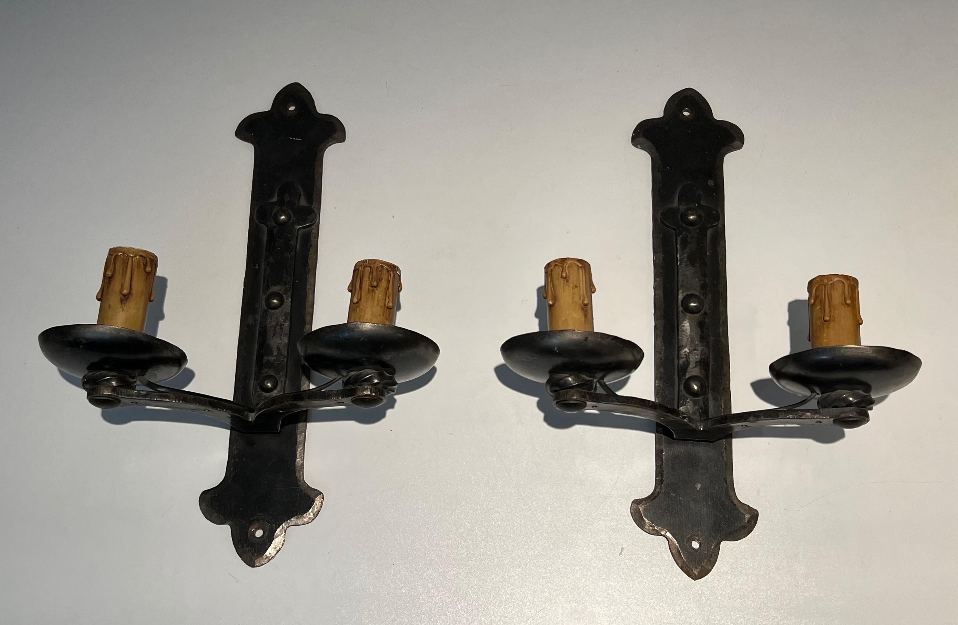 Set of Six Wrought Iron Wall Lights in the Gothic Style. Circa 1950 For Sale 9
