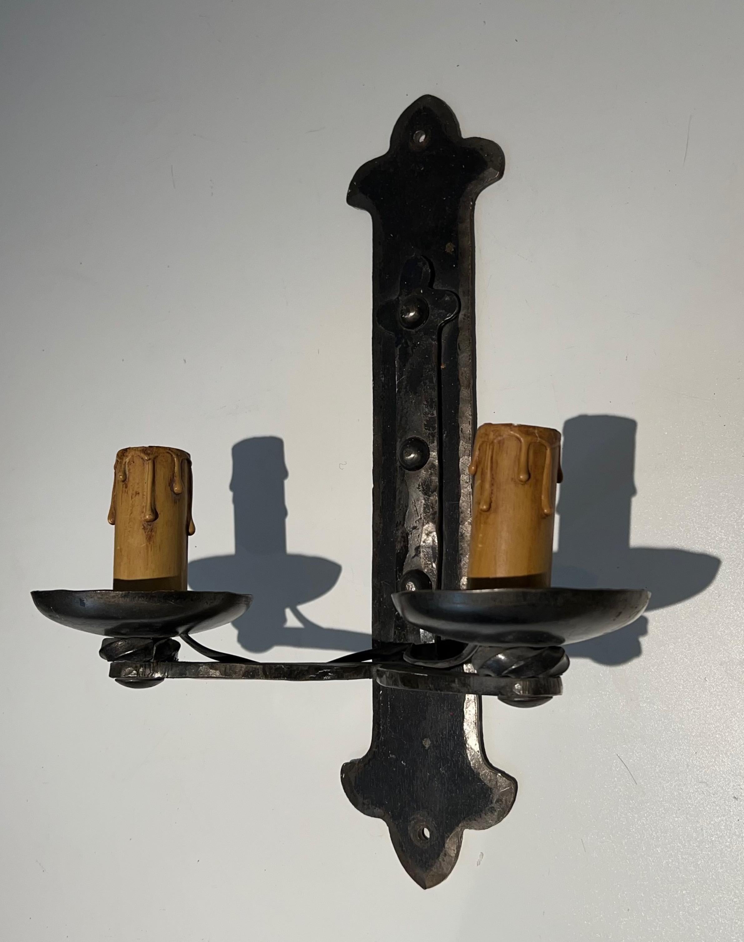 Set of Six Wrought Iron Wall Lights in the Gothic Style. Circa 1950 For Sale 2