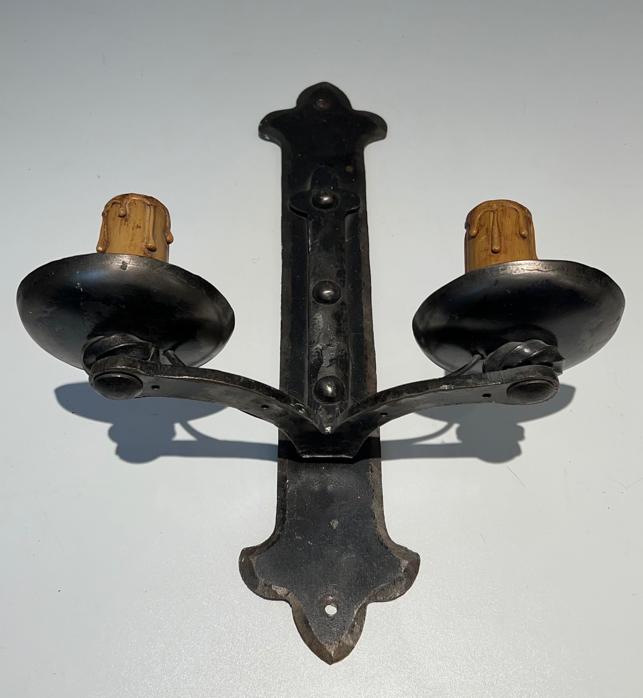 Set of Six Wrought Iron Wall Lights in the Gothic Style. Circa 1950 For Sale 3