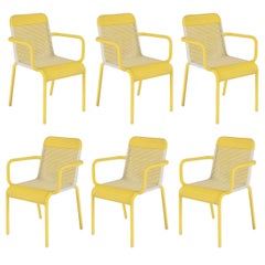 Set of Six Yellow and White Resin Outdoor Armchairs