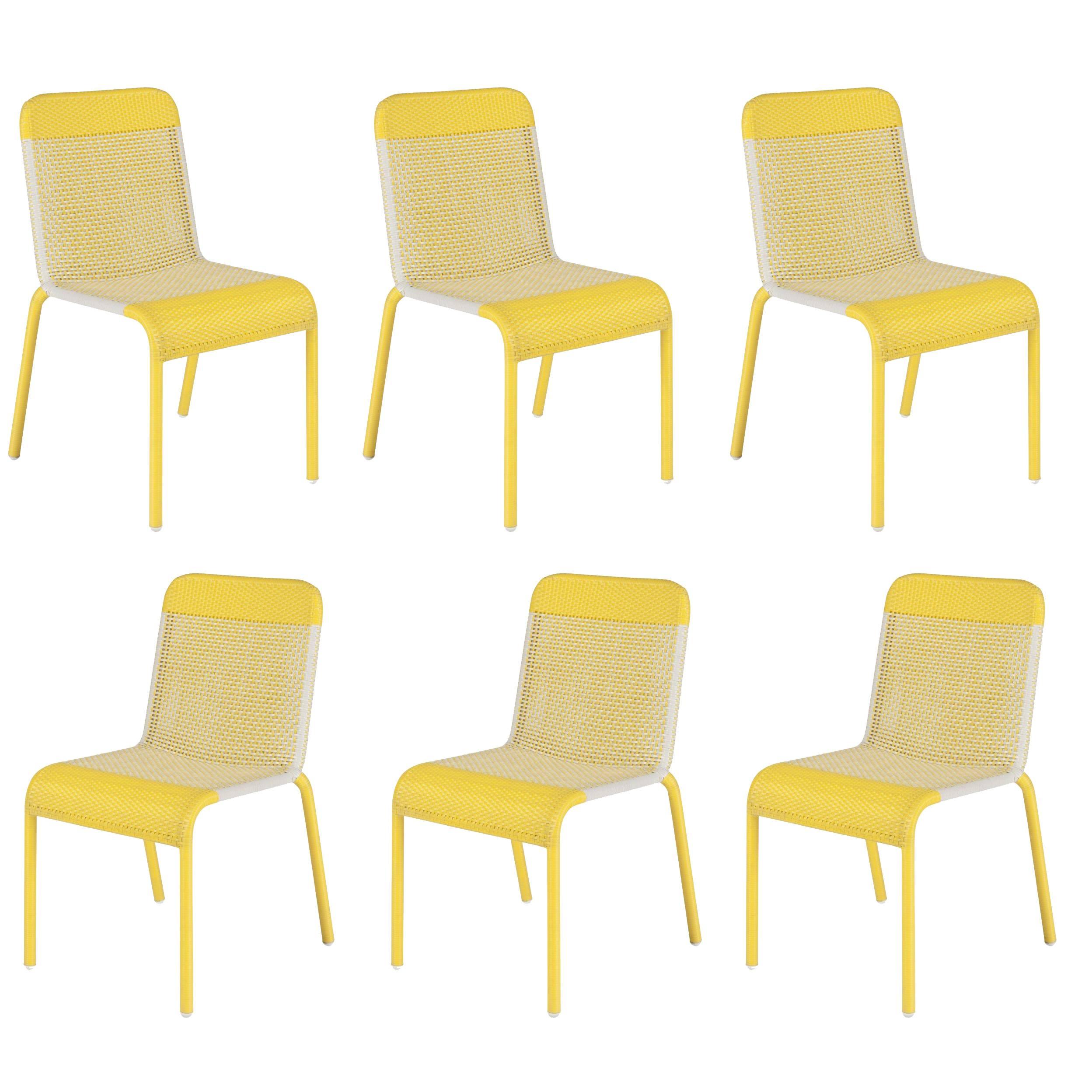Set of Six Yellow Resin Stackable Chairs
