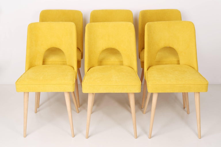 Set of Six Yellow "Shell" Chairs, Poland, 1960s For Sale at 1stDibs