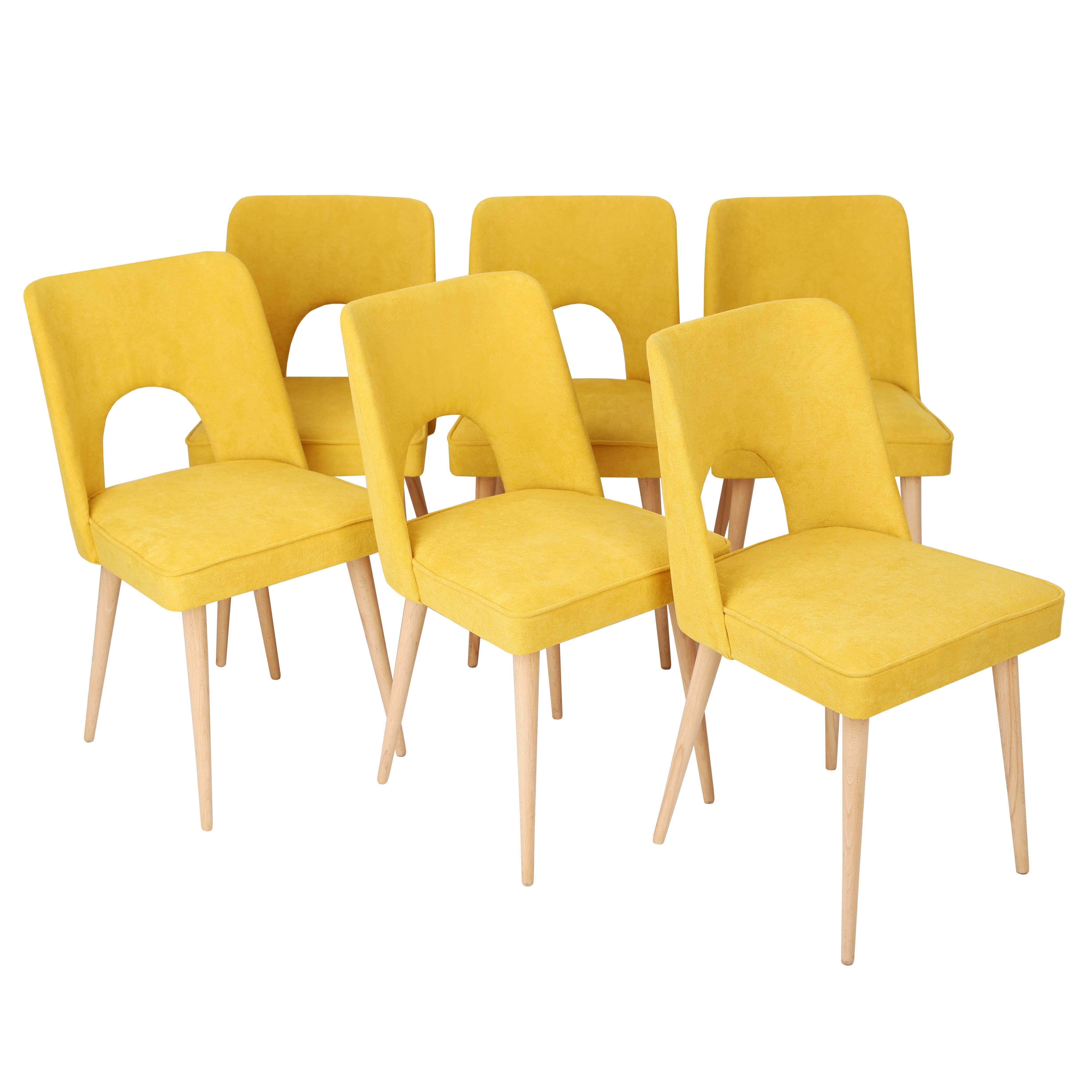 Ensemble de six chaises jaunes « Shell », Pologne, années 1960