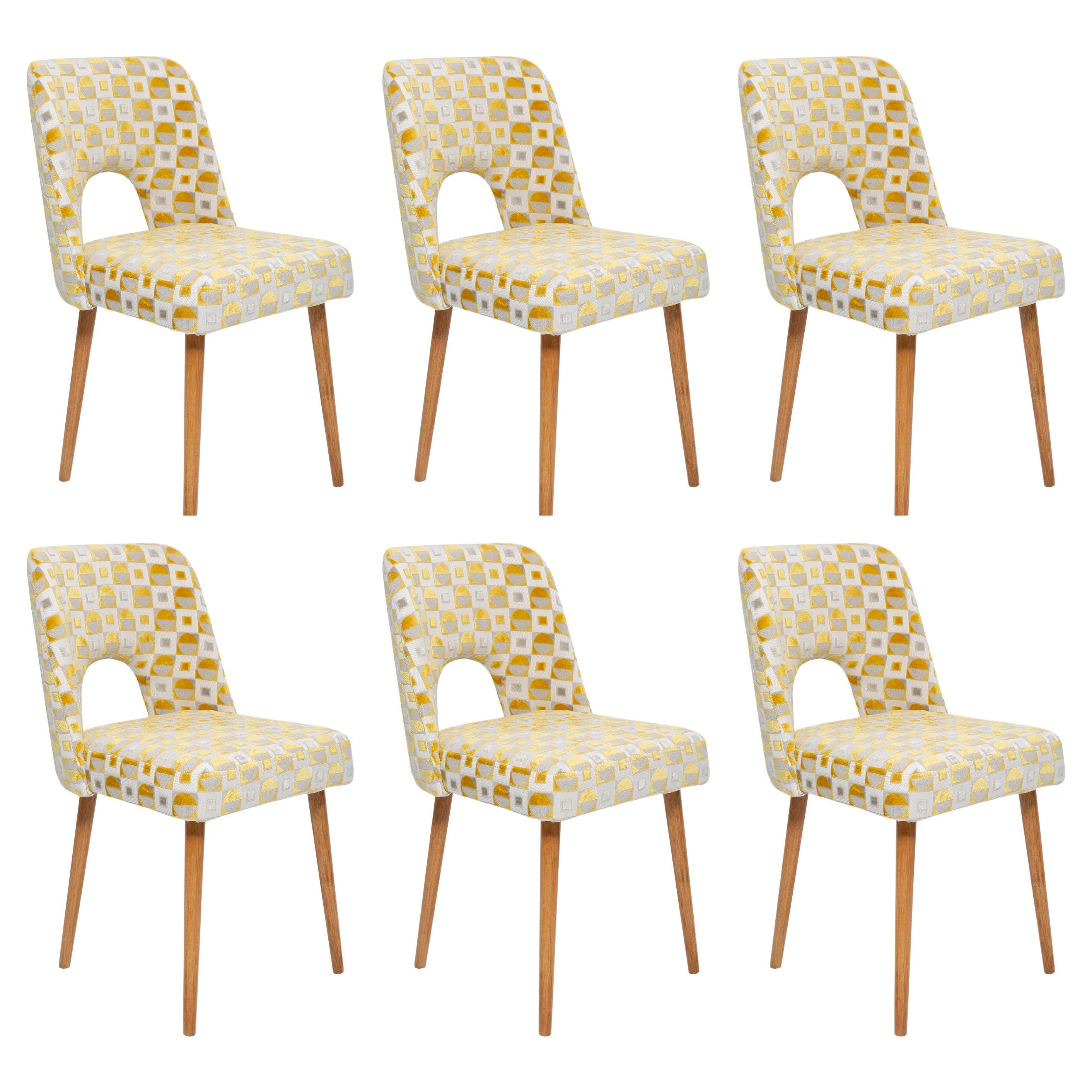 Set of Six Yellow "Shell" Chairs, Poland, 1960s For Sale