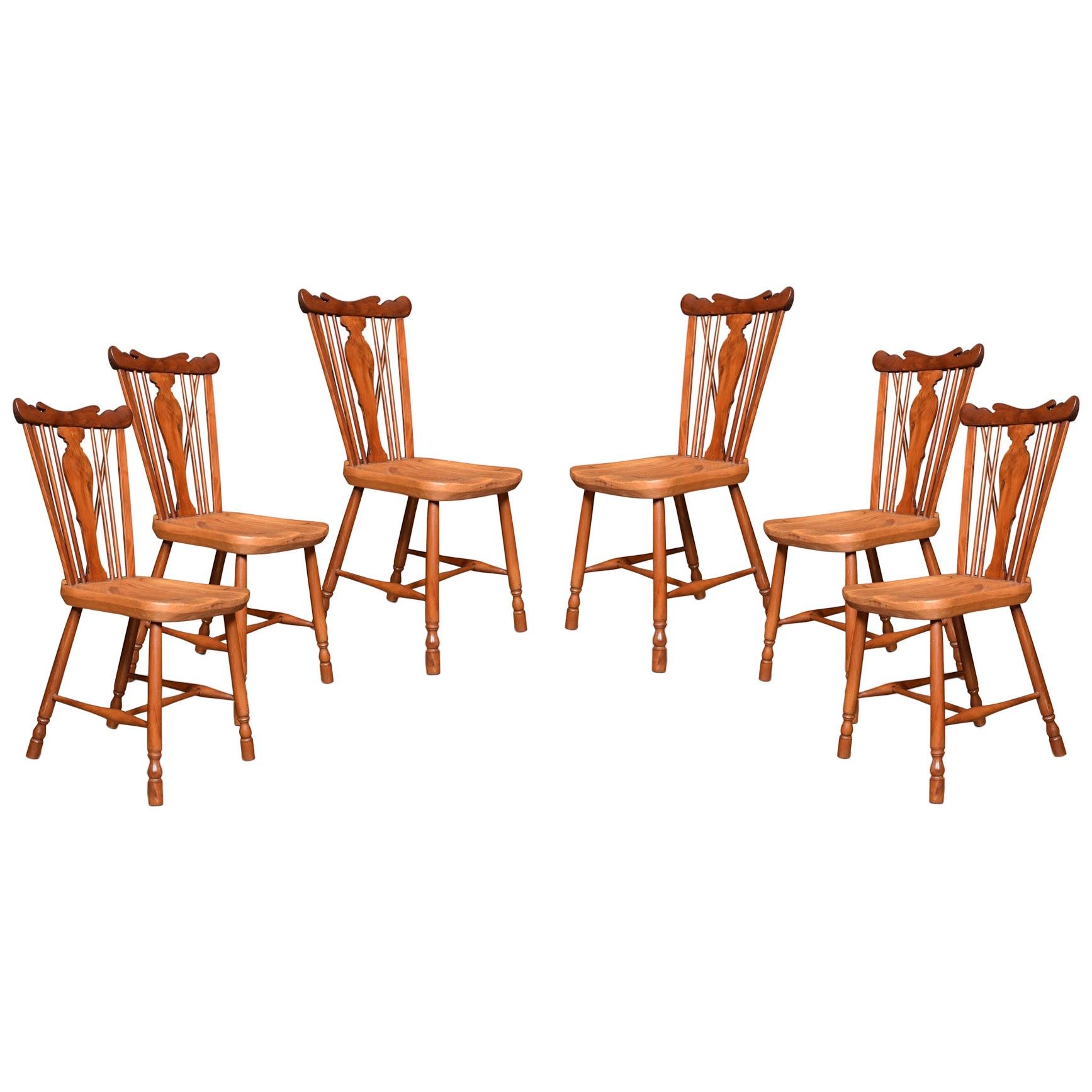 Set of Six Yew and Elm Framed Windsor Chairs