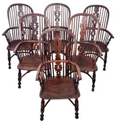 Sechs Windsor-Stühle aus Eiben- und Ulmenholz, Ende 18. - Anfang 19.