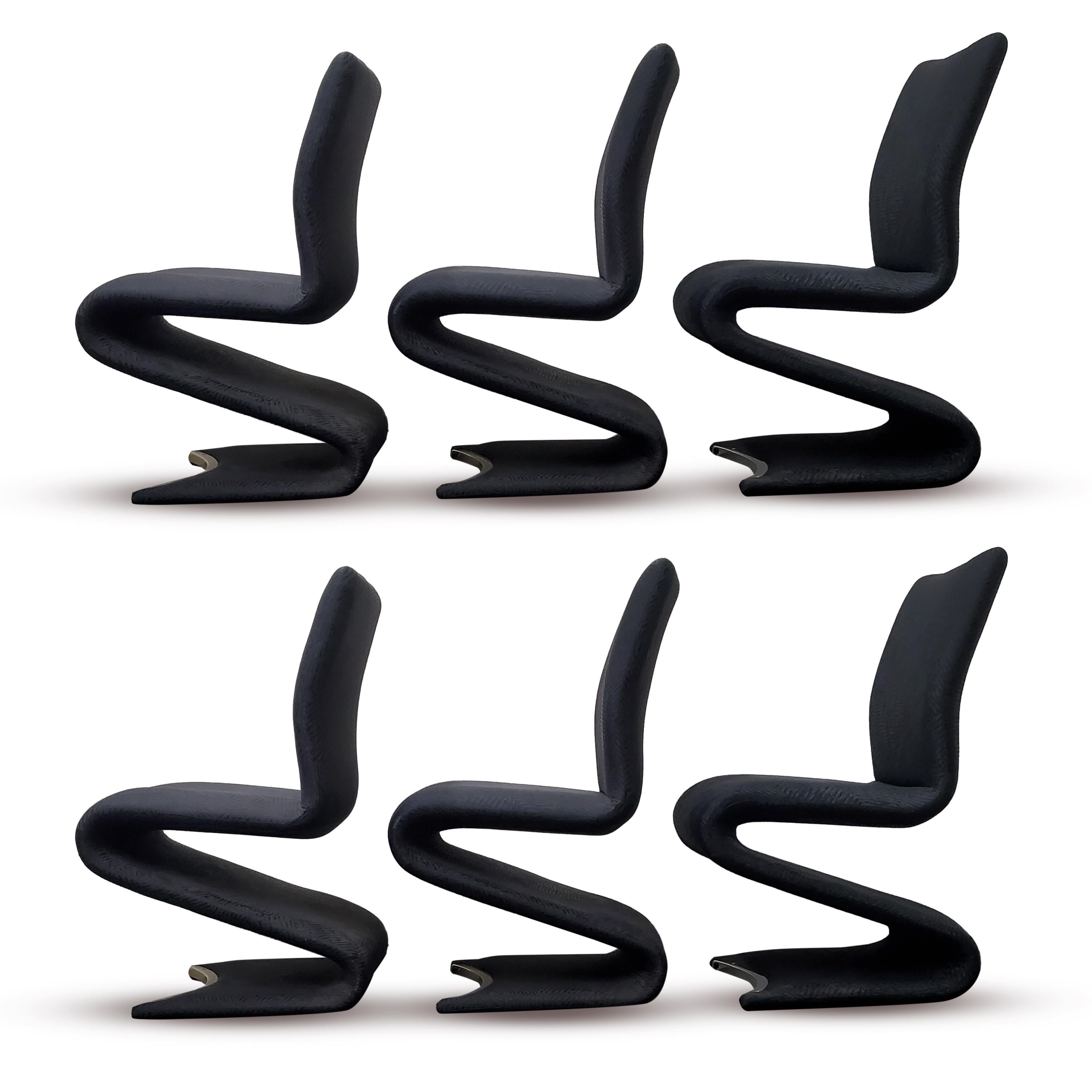 Set of six 'Z' sculptural Italian dining chairs.