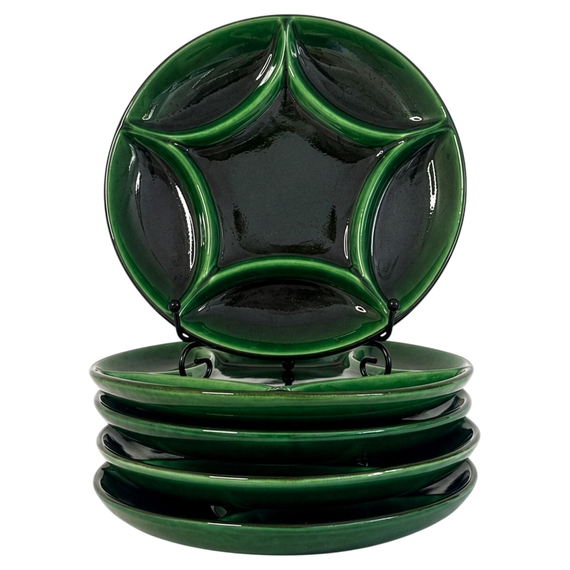 Juego de seis platos esmaltados en verde Zahner Keramik, Alemania Occidental, años 60