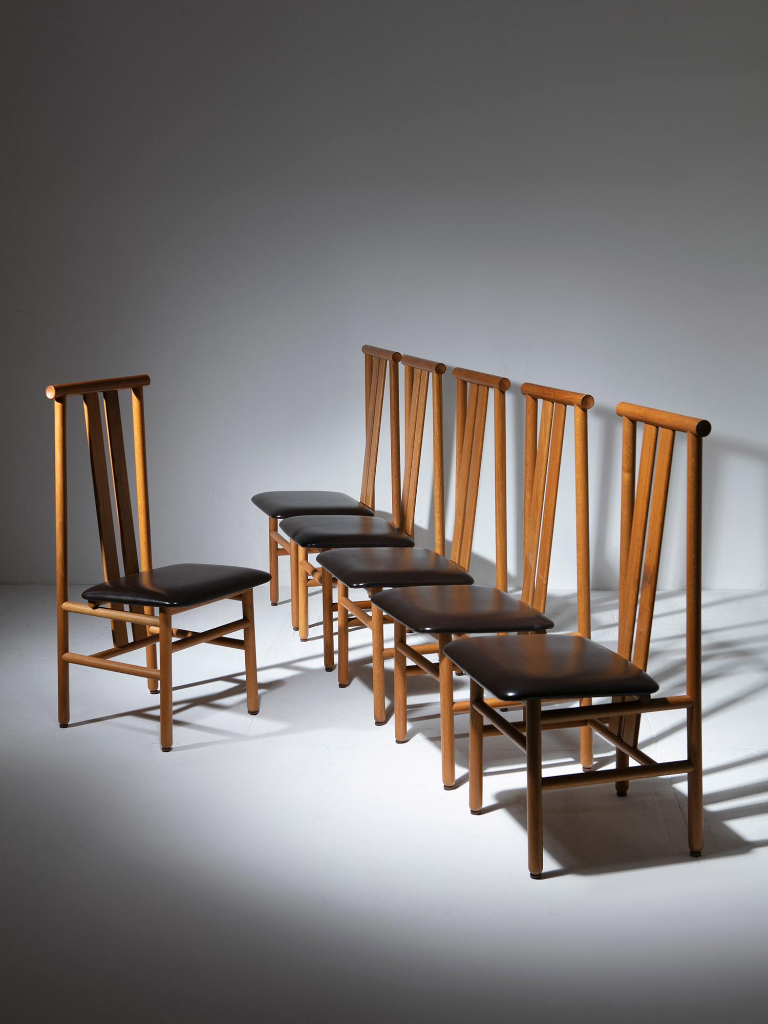 Set of six Zea dining chairs by Annig Sarian for T70.
Solid ash wood frame with sculptural backrest.
