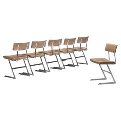 Set of Six 'Zig Zag' Chairs in Steel and Taupe Leatherette 