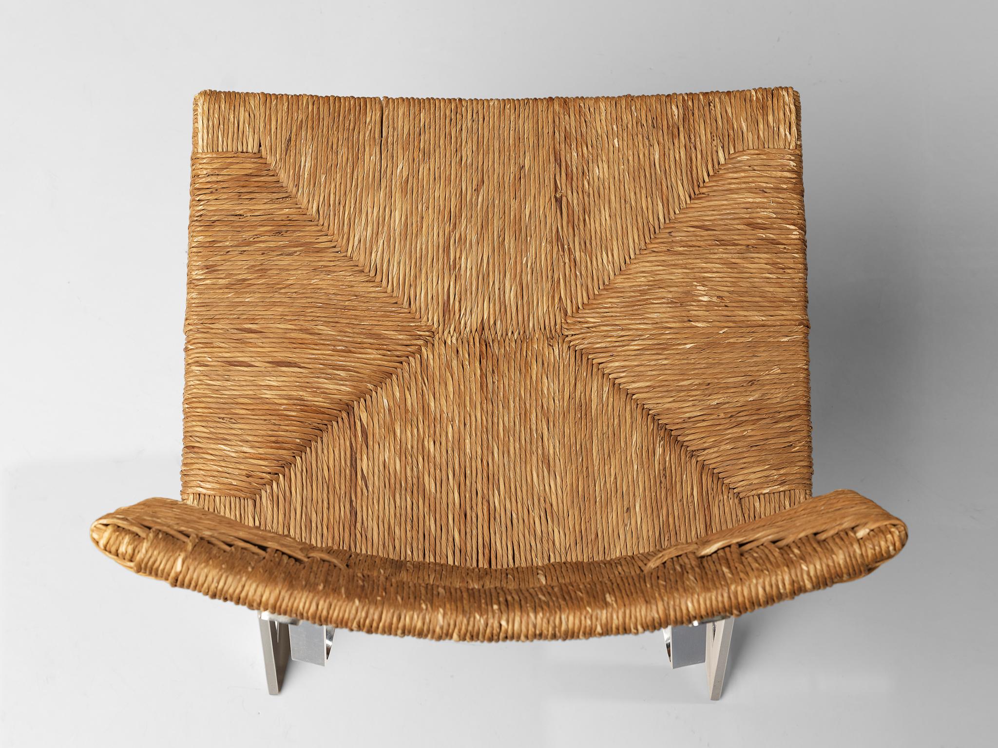 Set of Six Zig-Zag Dining Chairs in Metal and Straw Webbing 6