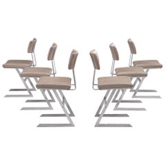 Set of Six 'Zig Zag' Steel and Taupe Leatherette Chairs