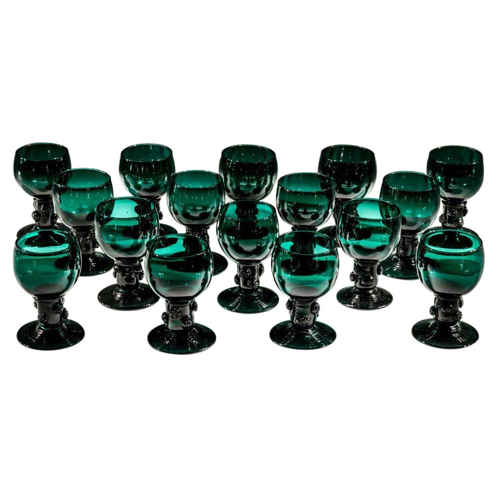 Set of Sixteen Bristol Green Roemers