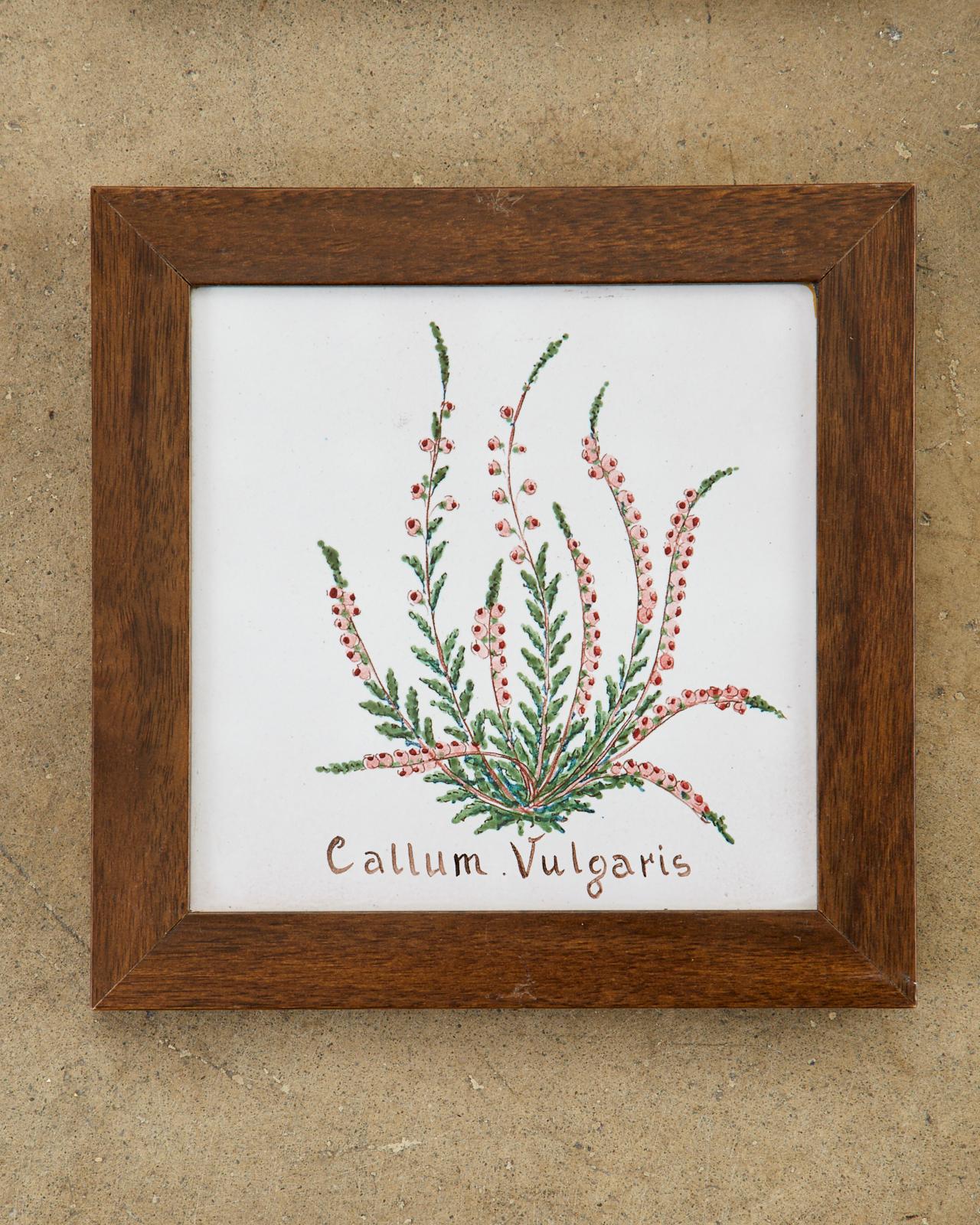 20th Century Set of Sixteen Italian Hand Painted Ceramic Botanical Tiles