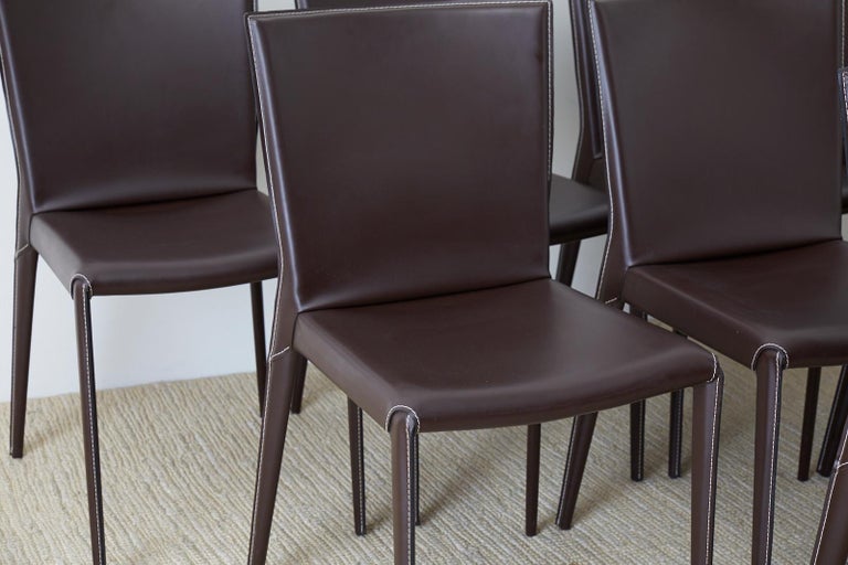 Set of Sixteen Italian Leather Wrapped Dining Chairs at 1stdibs