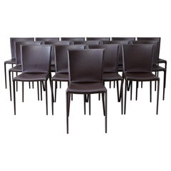 Set of Sixteen Italian Leather Wrapped Dining Chairs
