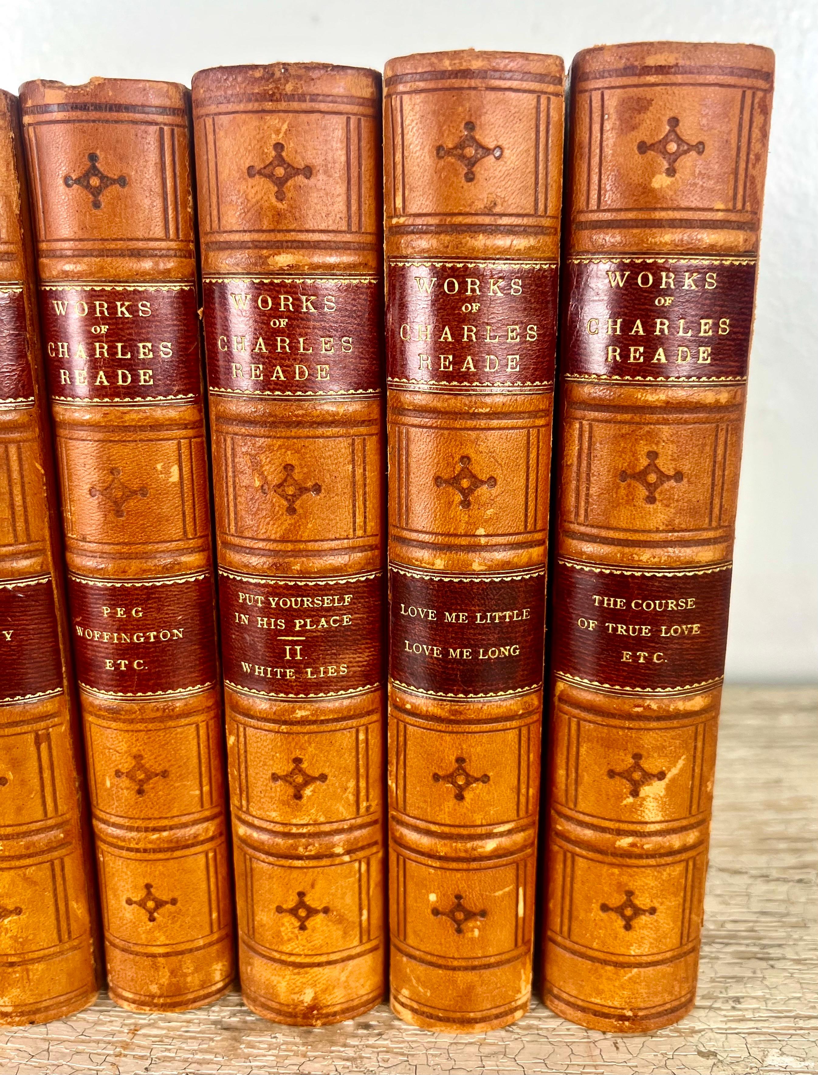 Other Set of Sixteen Leather Bound Book by Charles Reade For Sale