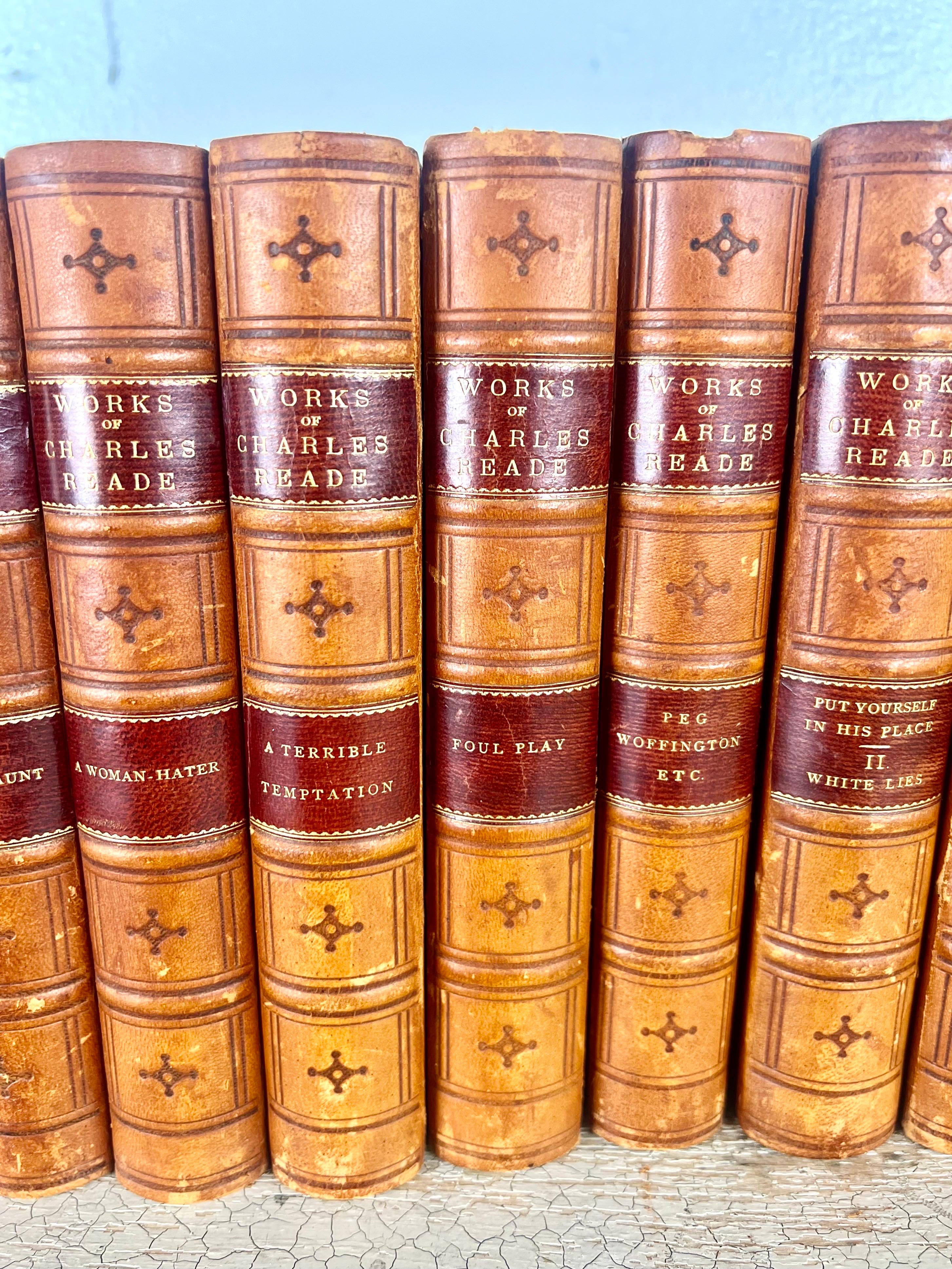 American Set of Sixteen Leather Bound Book by Charles Reade For Sale