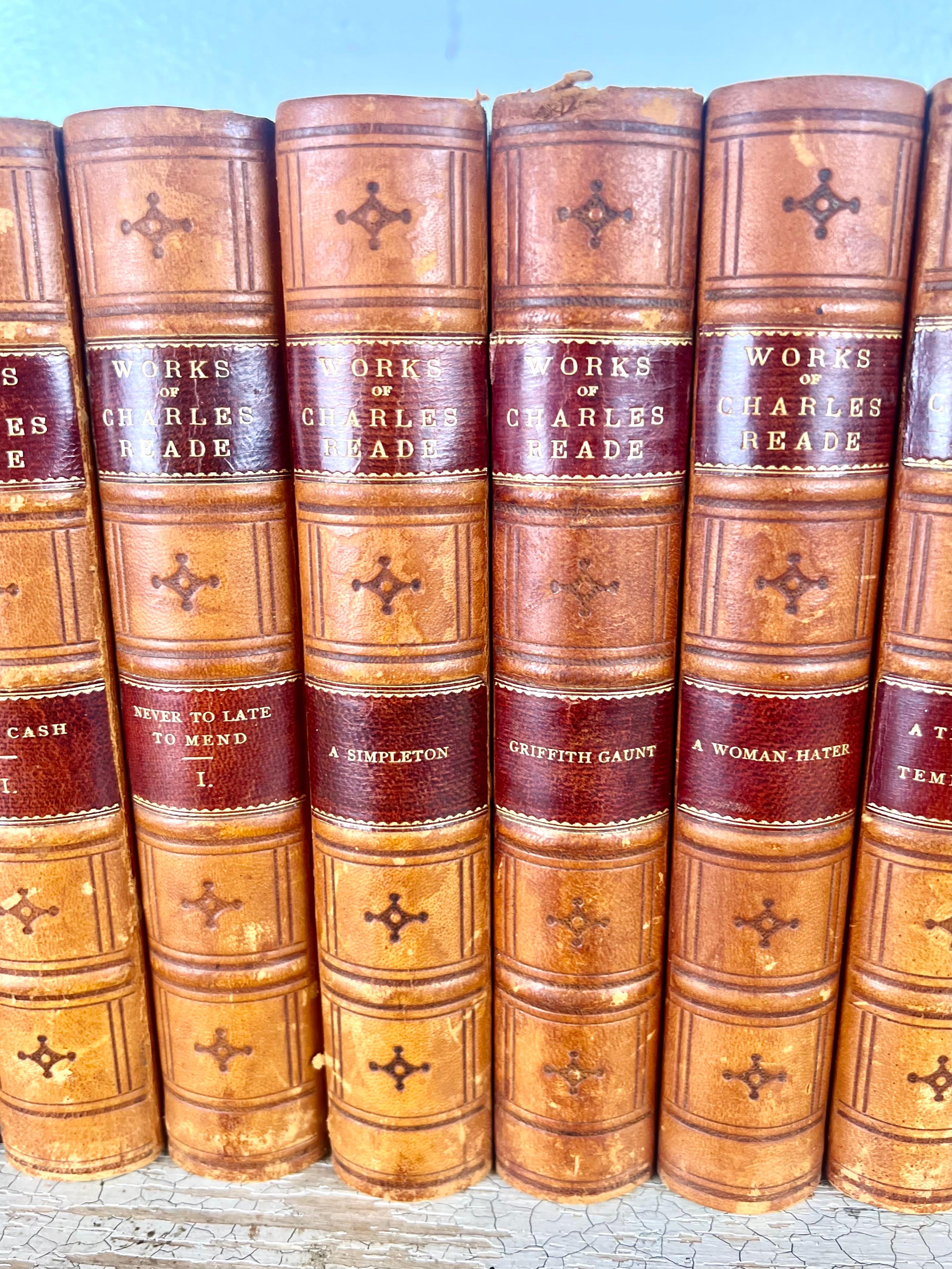 Set of Sixteen Leather Bound Book by Charles Reade In Good Condition For Sale In Los Angeles, CA