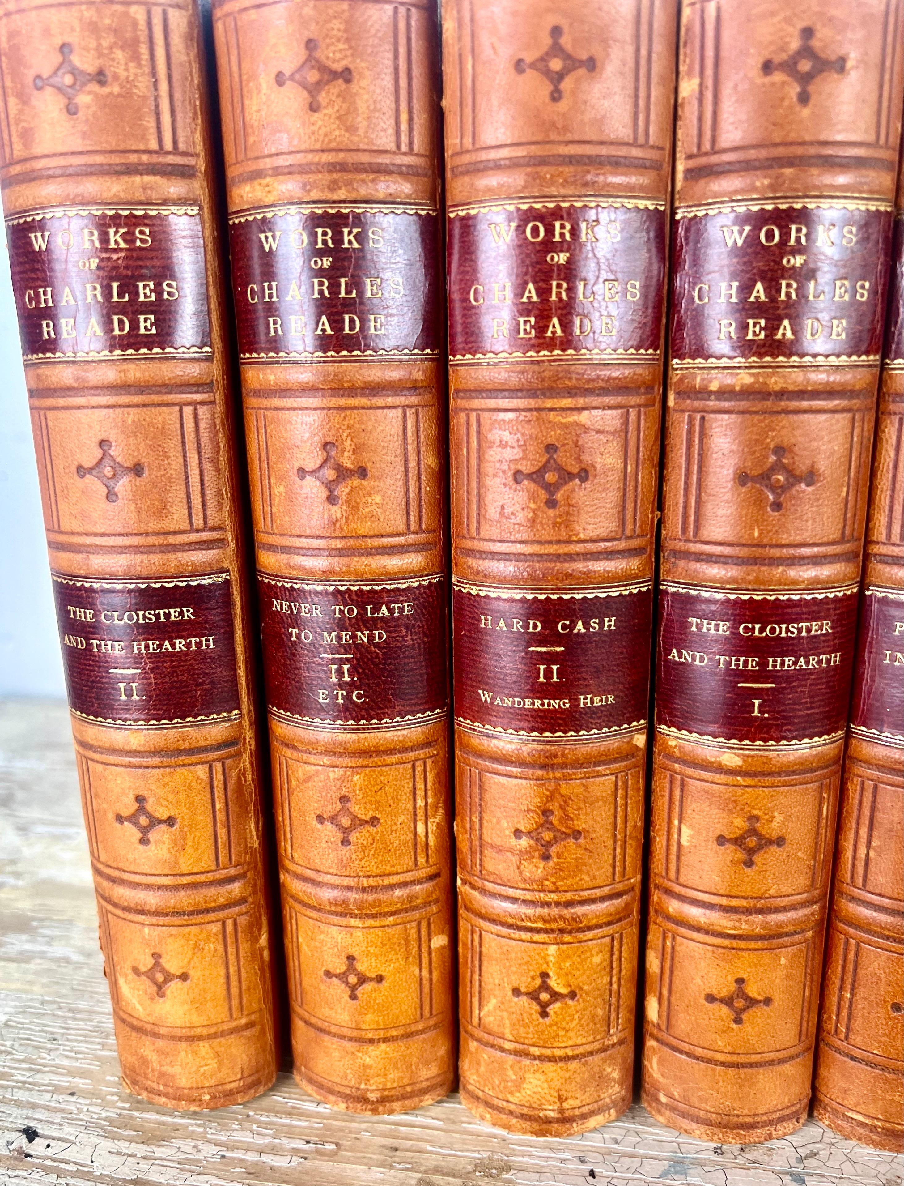 Set of Sixteen Leather Bound Book by Charles Reade For Sale 1