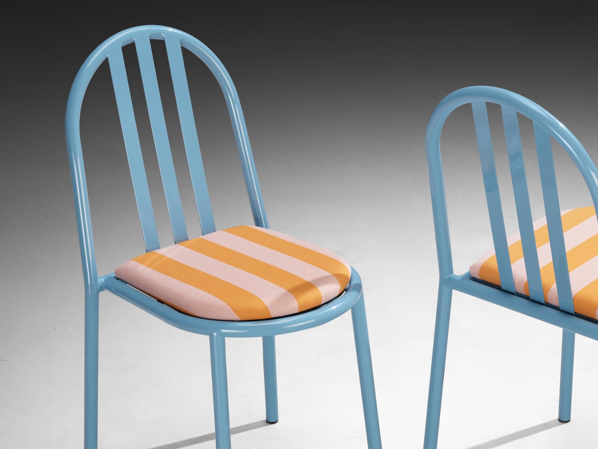 French Set of Sky Blue Tubular Steel Chairs by Robert Mallet-Stevens For Sale