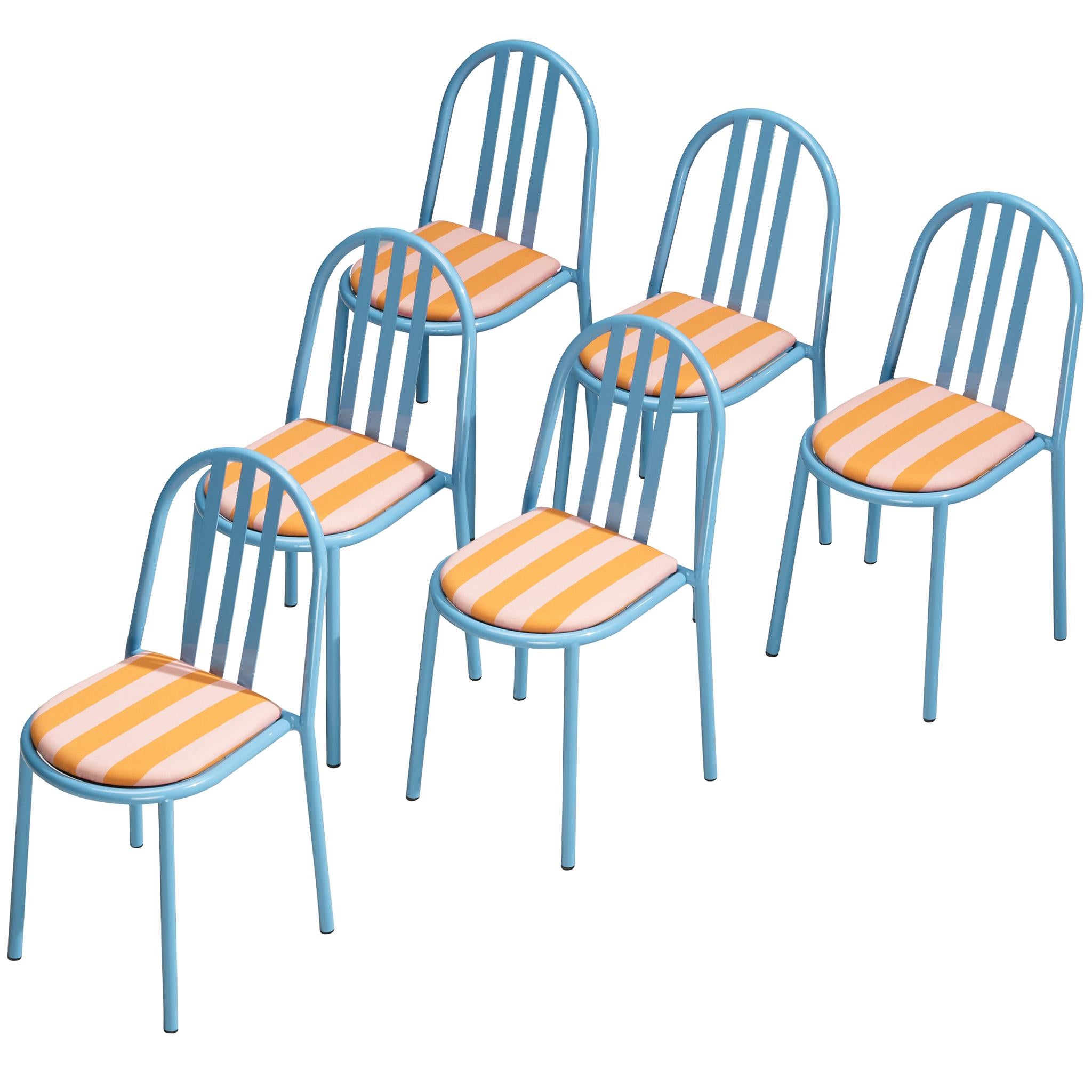 Set of Sky Blue Tubular Steel Chairs by Robert Mallet-Stevens