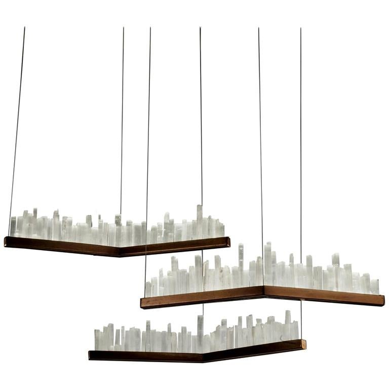 Set of Skyline, White Quartz Pendant Lamps