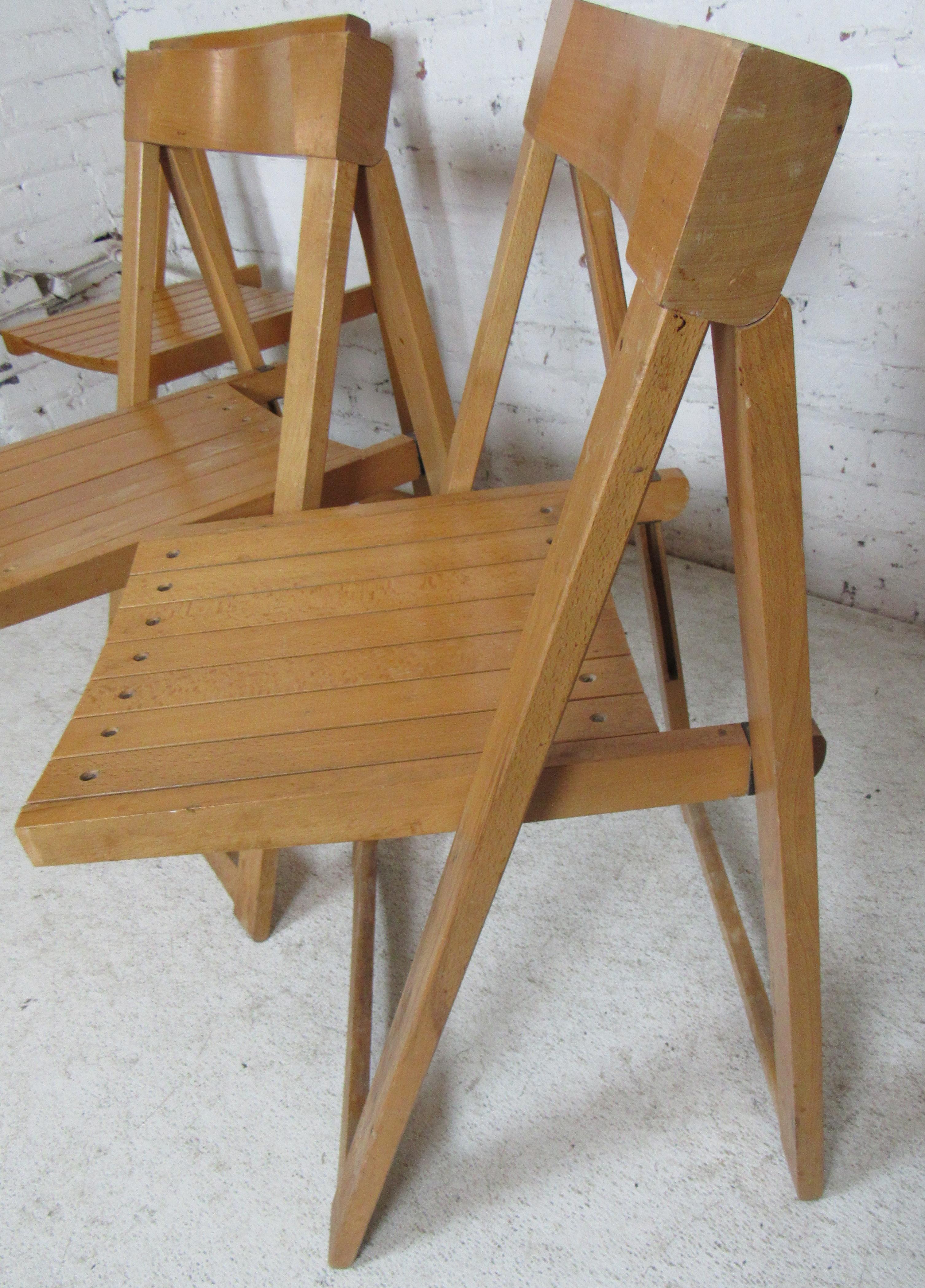 Mid-20th Century Set of Slat Folding Chairs