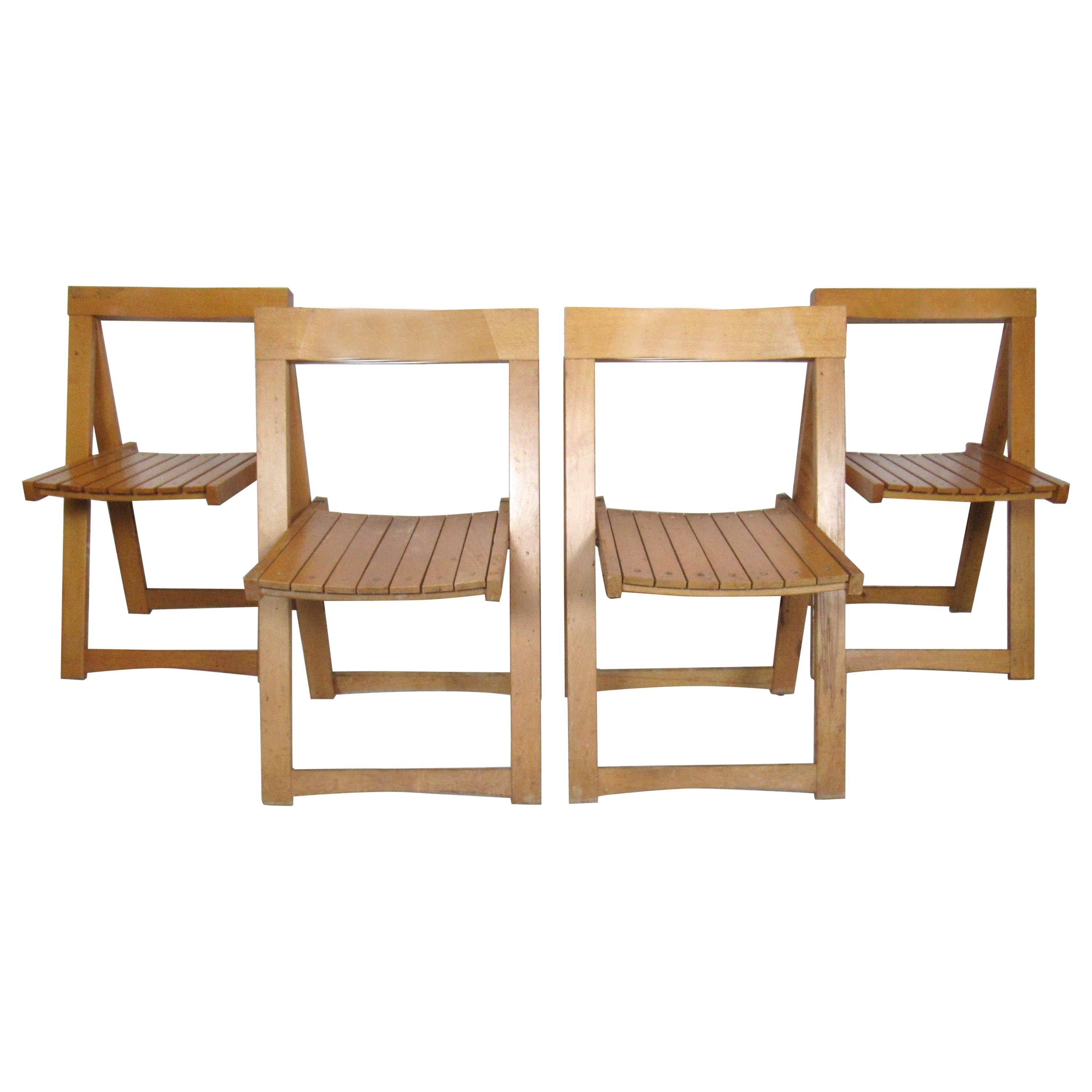 Set of Slat Folding Chairs