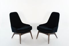 Set of Slipper Chairs by Adrian Pearsall in Navy Mohair, 1950s