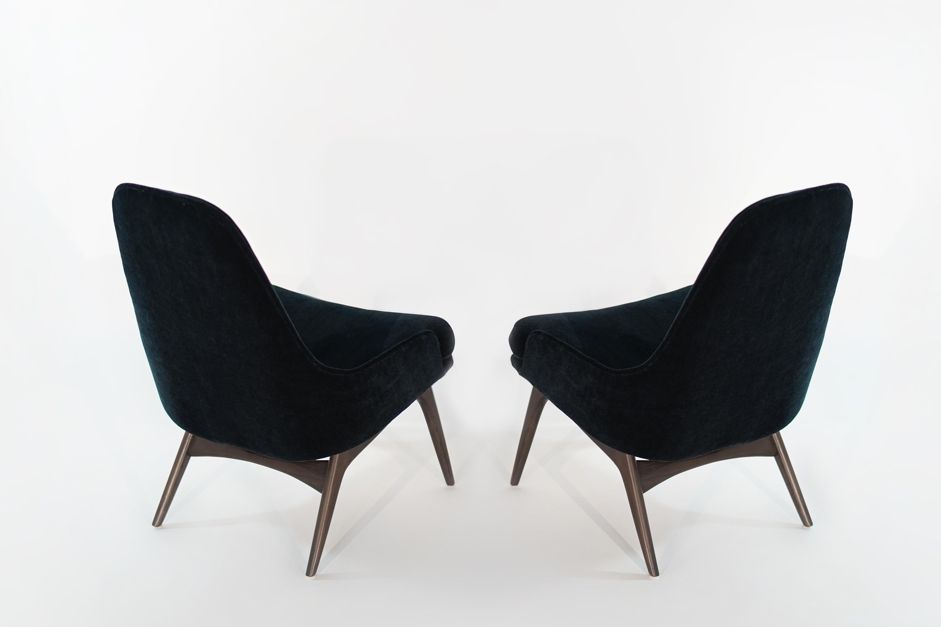American Set of Slipper Chairs by Adrian Pearsall in Navy Mohair, 1950s For Sale