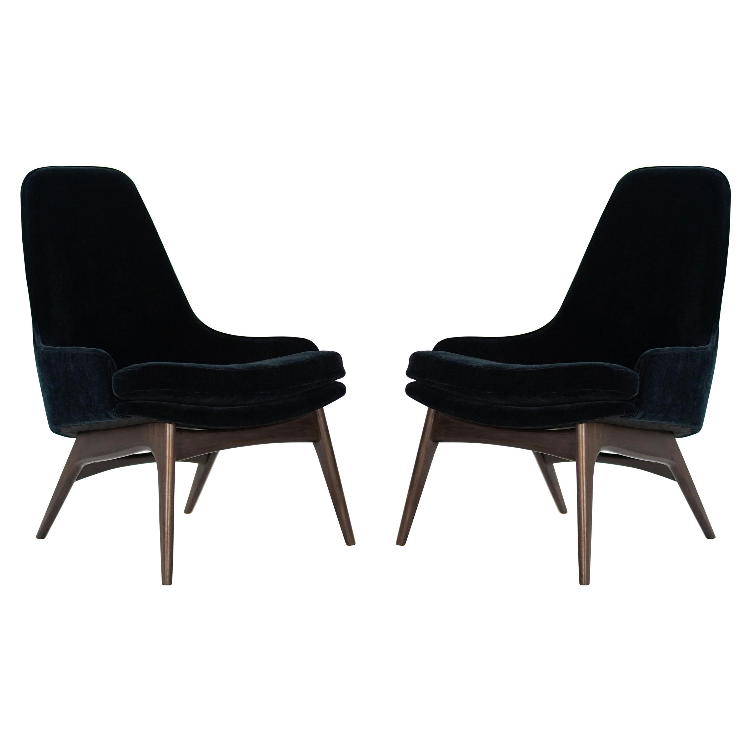 Set of Slipper Chairs by Adrian Pearsall in Navy Mohair, 1950s For Sale