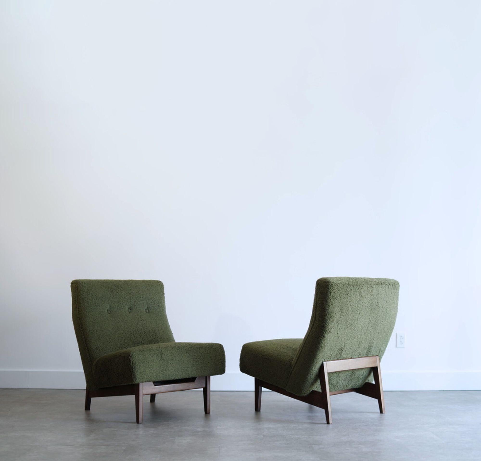 American Set of Slipper Chairs by Jens Risom in Teddy Wool , C. 1950s For Sale