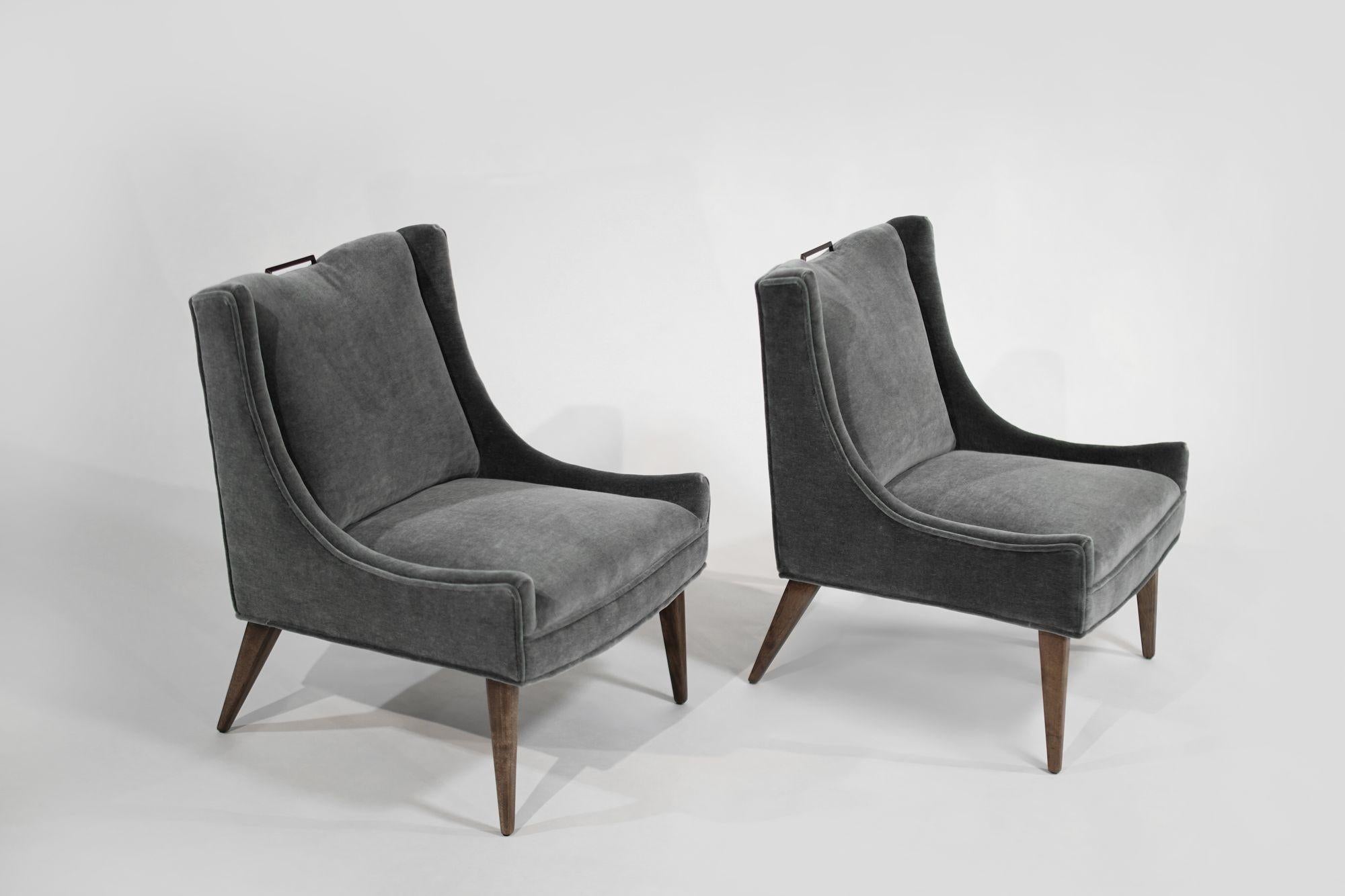 American Set of Slipper Chairs by Selig in Plush Mohair, C. 1950s For Sale