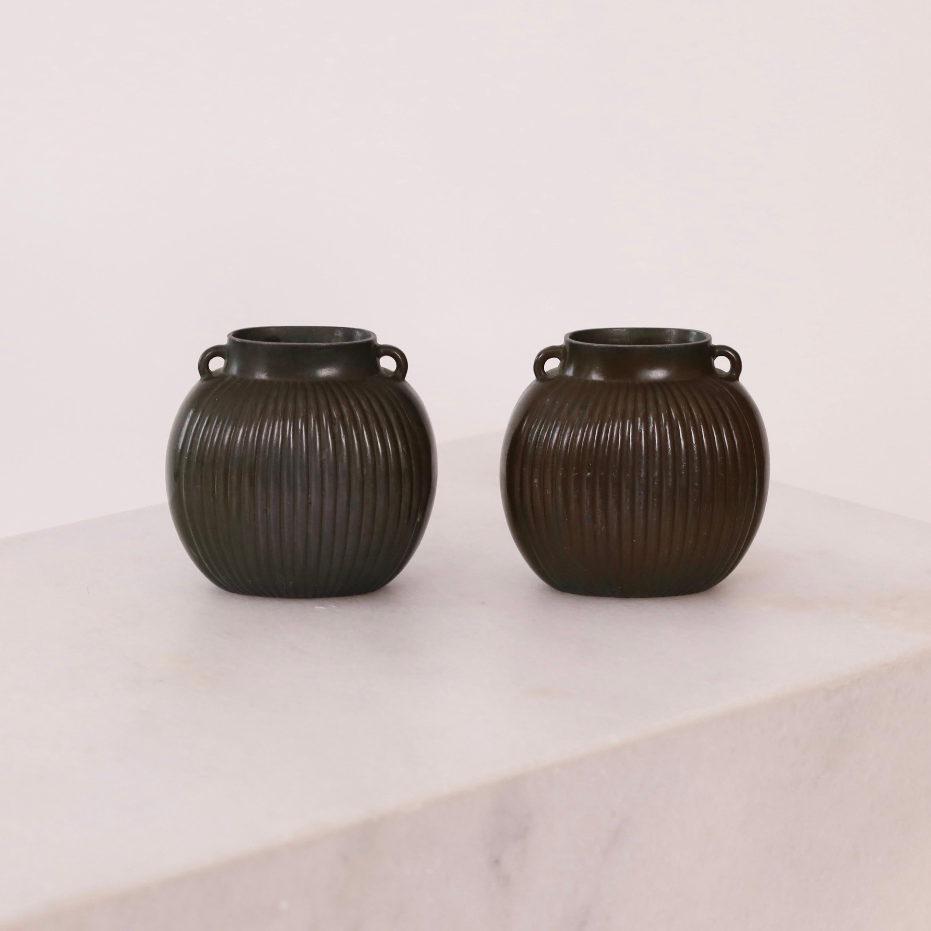 Danish Set of Small Diskometal Vases by Just Andersen, 1930s, Denmark For Sale