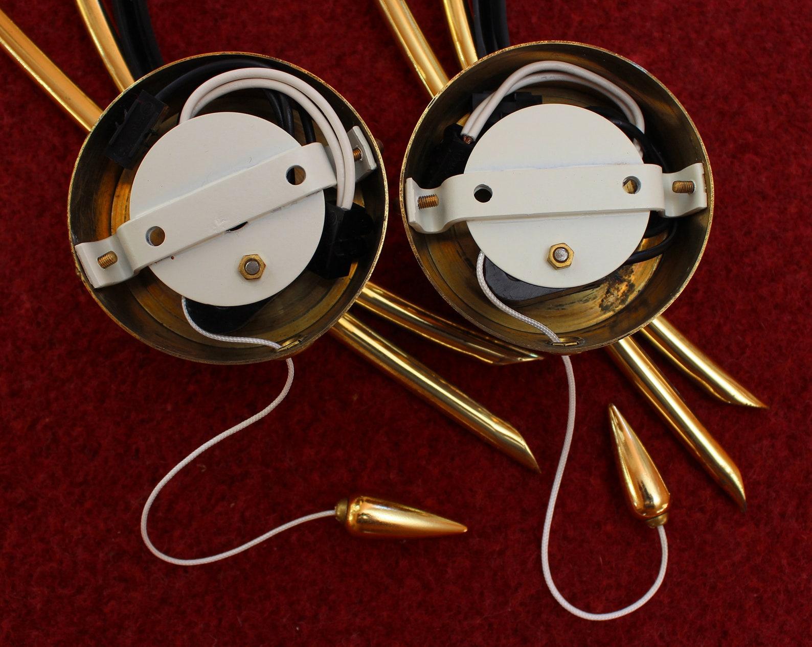 Mid-20th Century Set of Small Brass Spider Sputnik Chandelier + 2 Sconces, 1950s For Sale