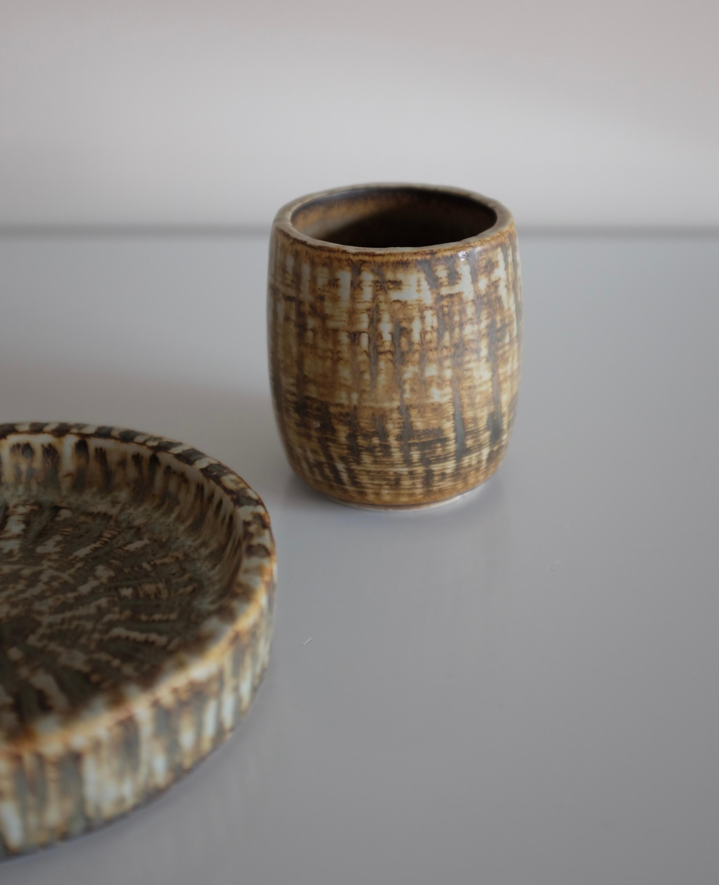 Mid-Century Modern Set of Small Ceramic bowl and vase by Gunnar Nylund For Sale