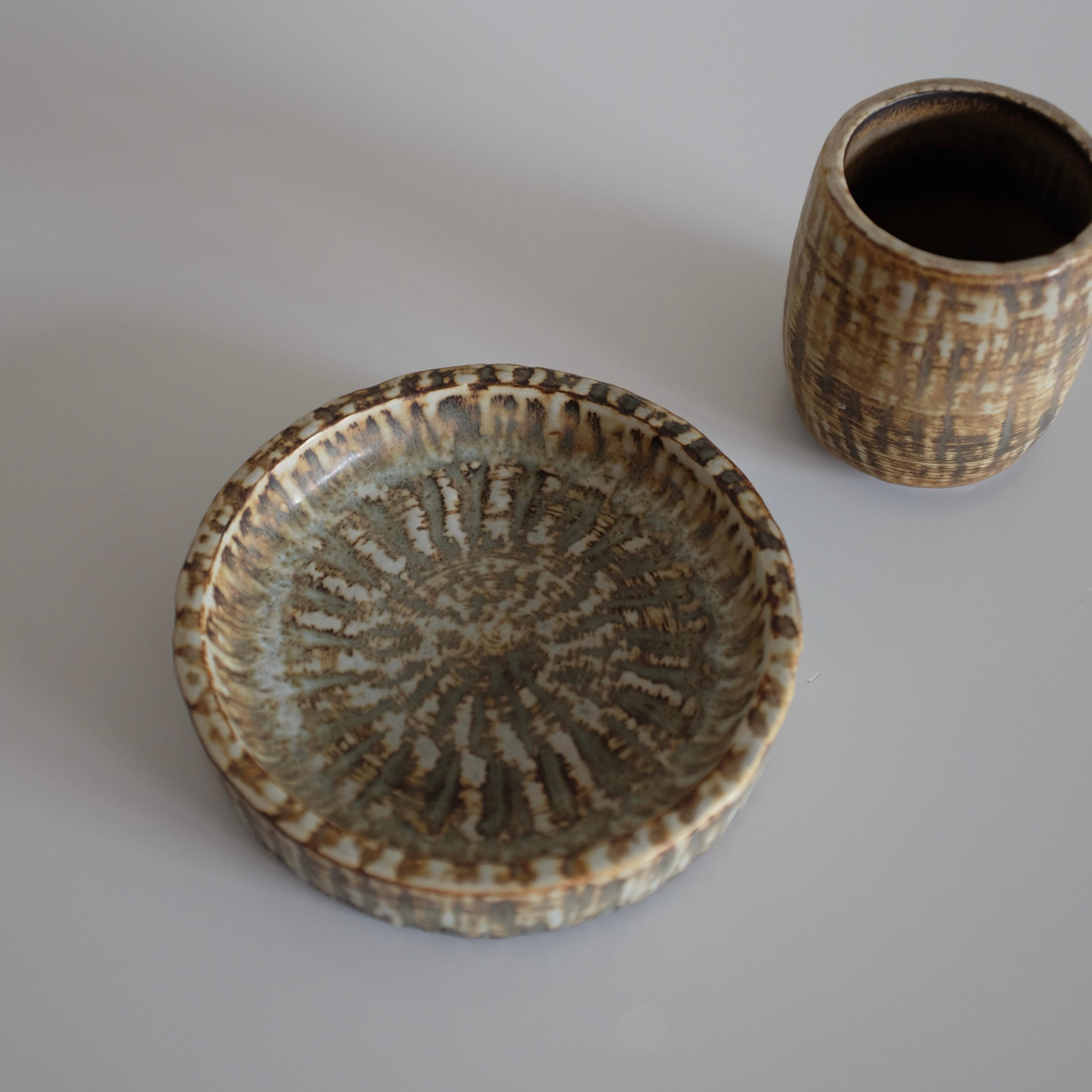 Swedish Set of Small Ceramic bowl and vase by Gunnar Nylund For Sale