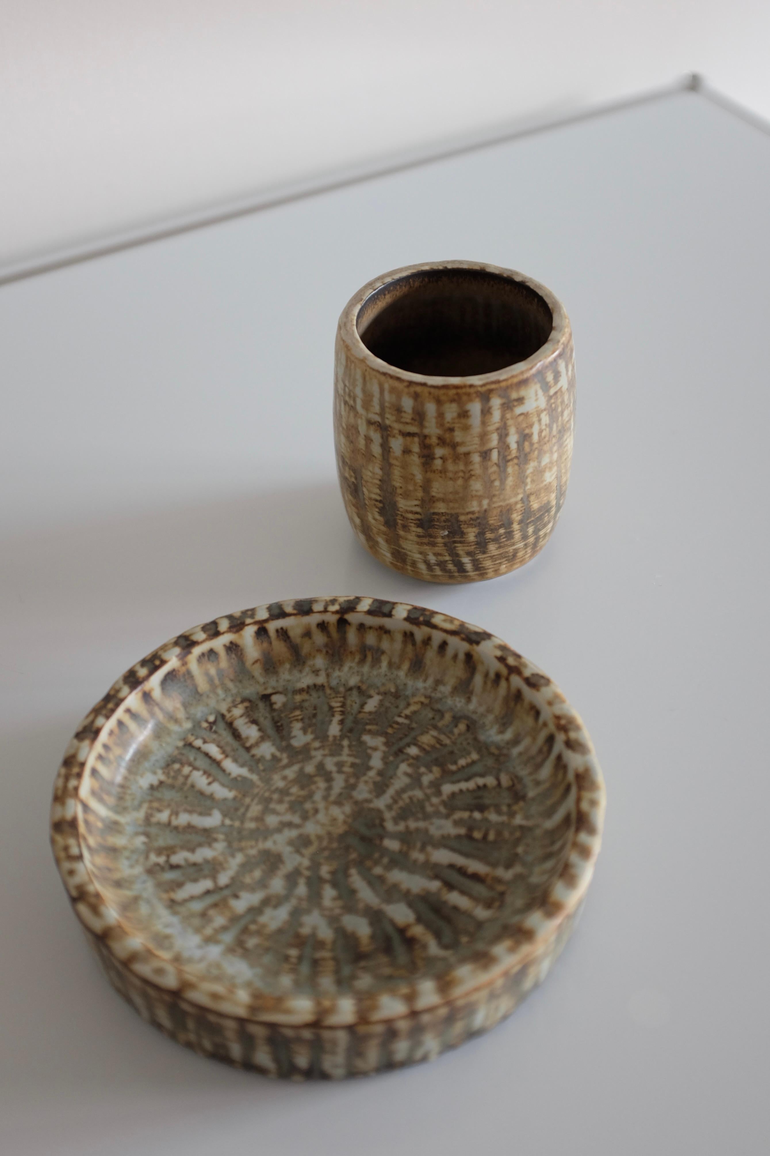 Mid-20th Century Set of Small Ceramic bowl and vase by Gunnar Nylund For Sale