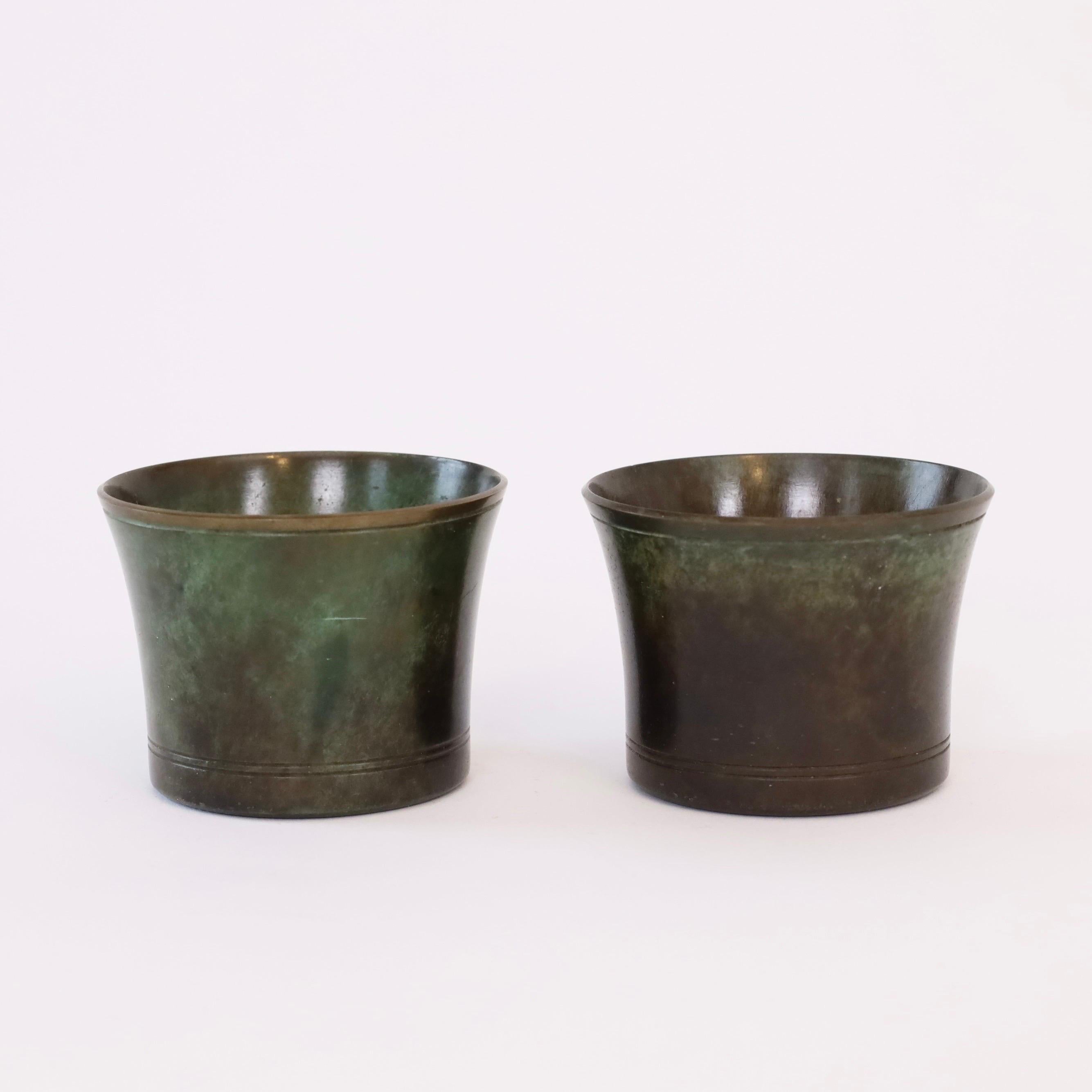 Early 20th Century Set of small Just Andersen bronze cigarette cups, 1920s, Denmark For Sale