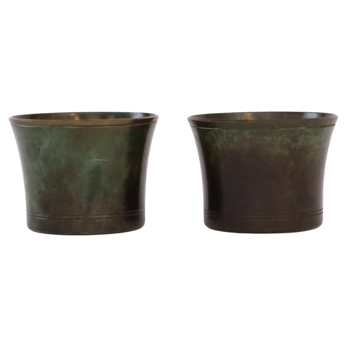 Set of small Just Andersen bronze cigarette cups, 1920s, Denmark For Sale