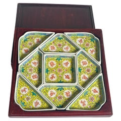 Antique Set of Small Porcelain Serving Bowls, in a Wooden Box, China, 19th Century