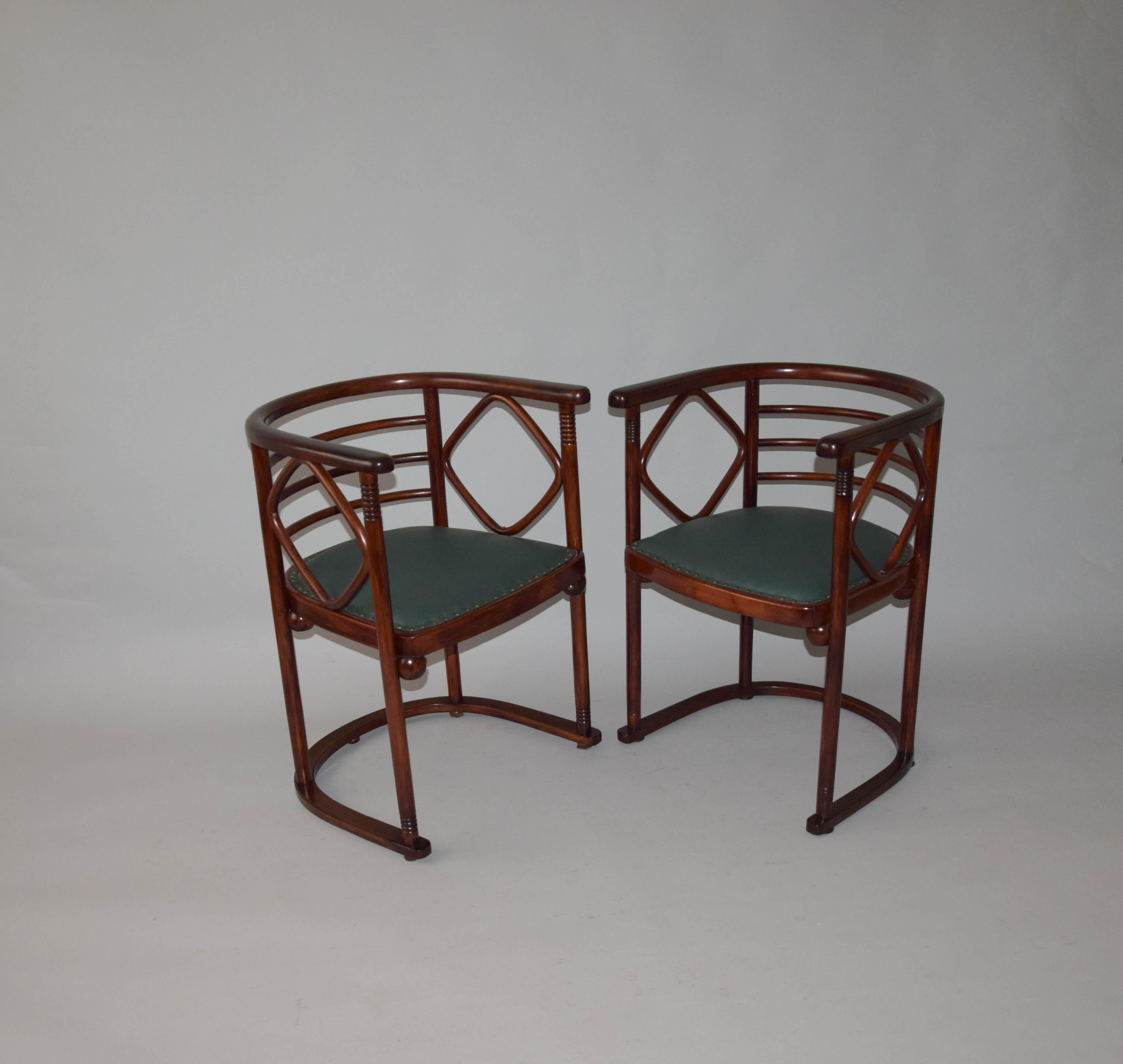 Set aus Sofa und zwei Sesseln von Josef Hoffmann, 1900er Jahre (Leder) im Angebot