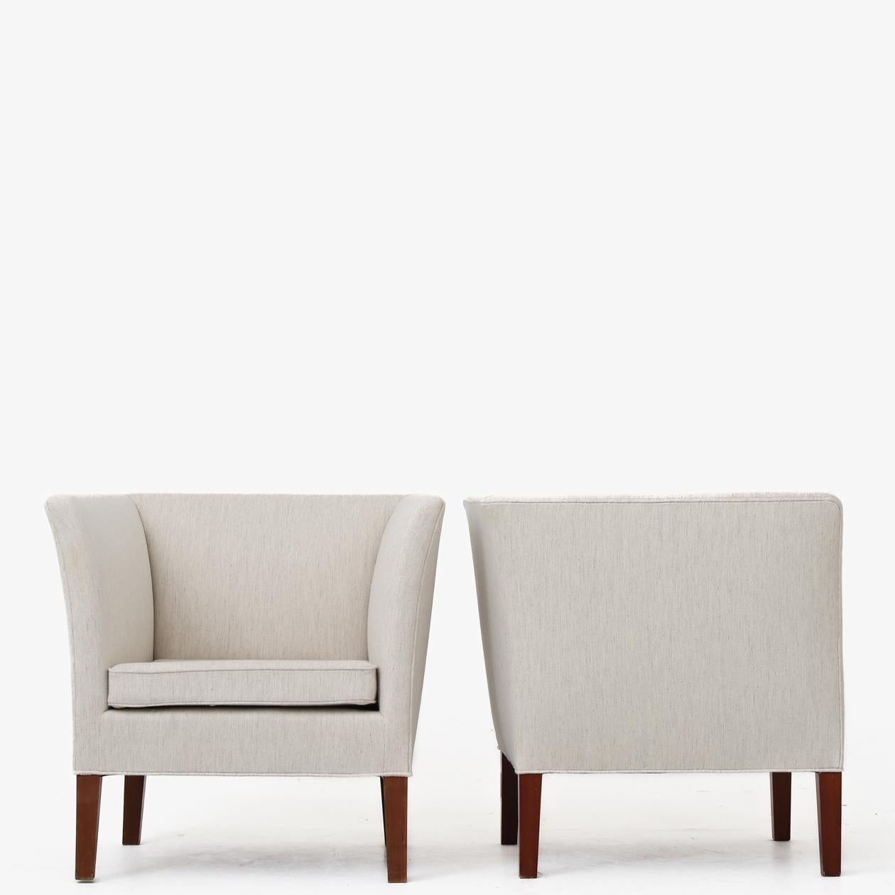 Rare set of two chairs with sofa. Reupholstered in Samsø 1/2, 10-551 wool fabric. Kaj Gottlob / A. J. Iversen