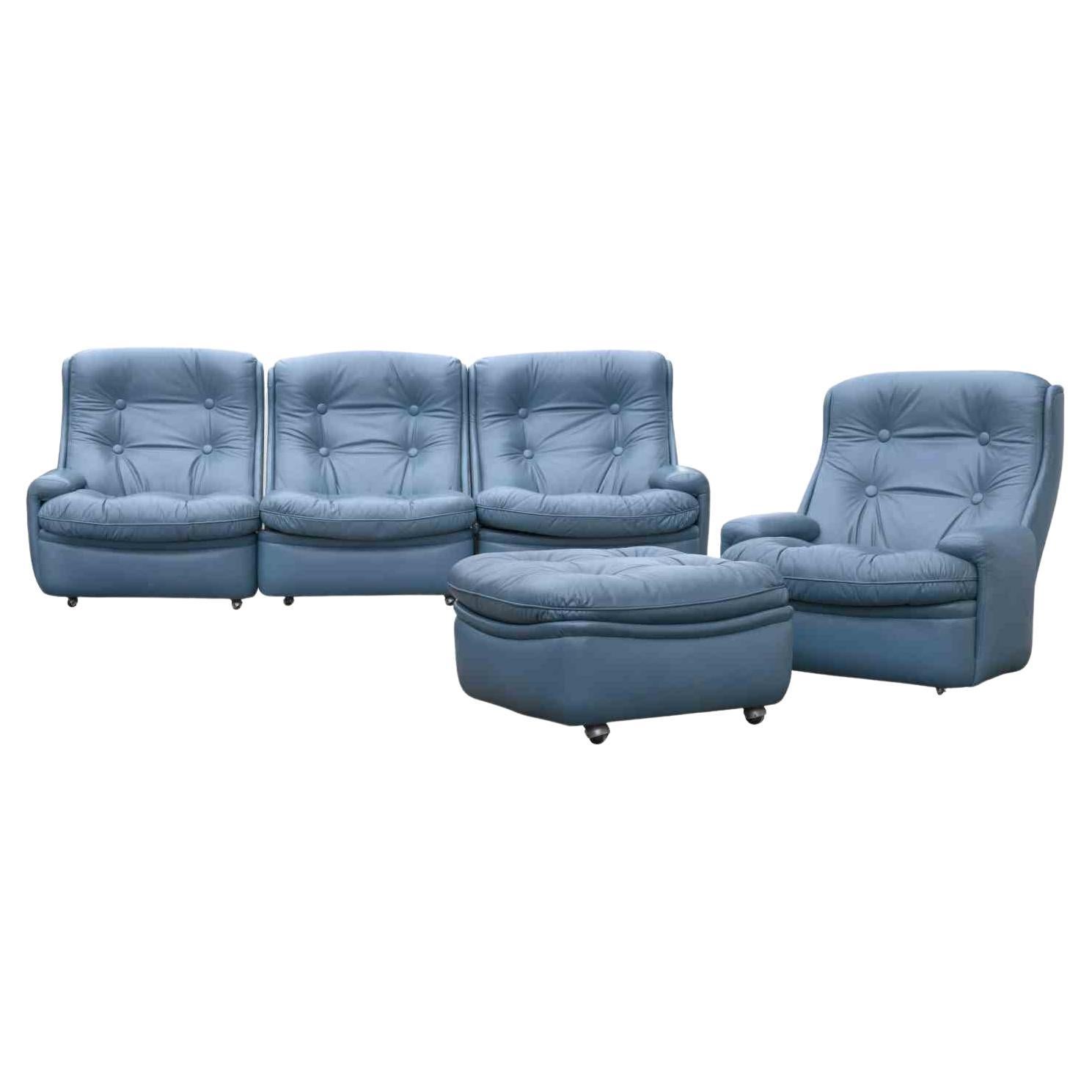 Set of Sofa, Armchair and Pouf by Michele Cadestin for Airbone, France 1970s For Sale