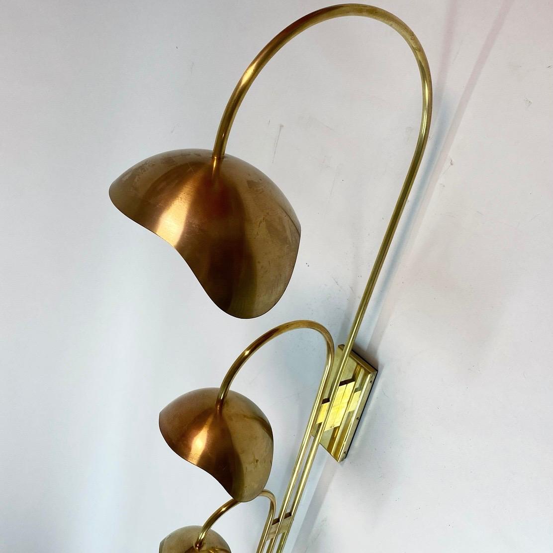 Danish Set of Solid Brass Floral Wall Lamps Attributed Palle Suenson, Denmark, 1940s