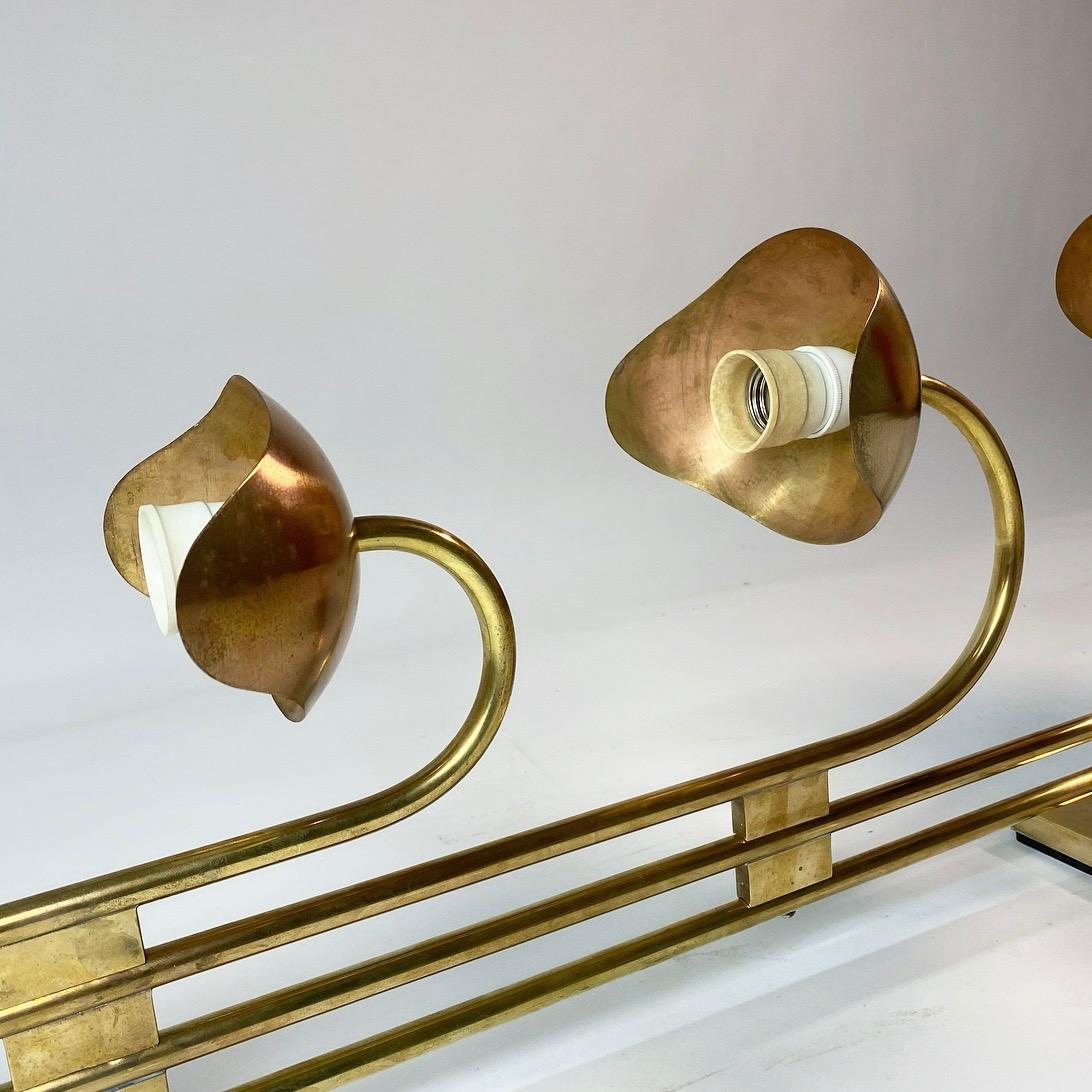 Mid-20th Century Set of Solid Brass Floral Wall Lamps Attributed Palle Suenson, Denmark, 1940s