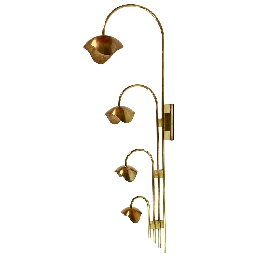 Set of Solid Brass Floral Wall Lamps Attributed Palle Suenson, Denmark, 1940s